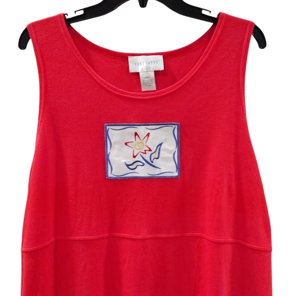 Vintage Sports Savy Red Embroidered Sleeveless Patchwork Maxi Dress Women Size L - Picture 3 of 7